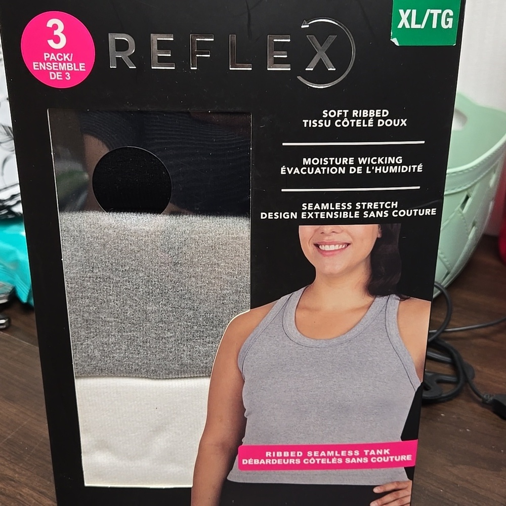 Reflex Size XL 3 Pack of Soft Ribbed Seamless Tank Tops